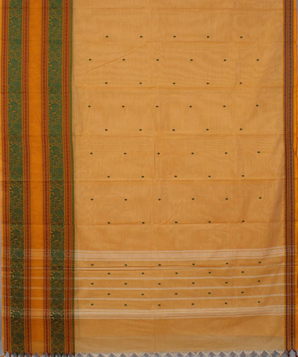 Saffron yaali vana singaram cotton handwoven chettinadu saree