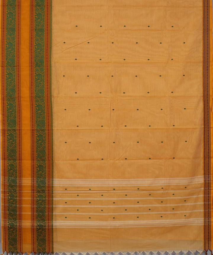 Saffron yaali vana singaram cotton handwoven chettinadu saree