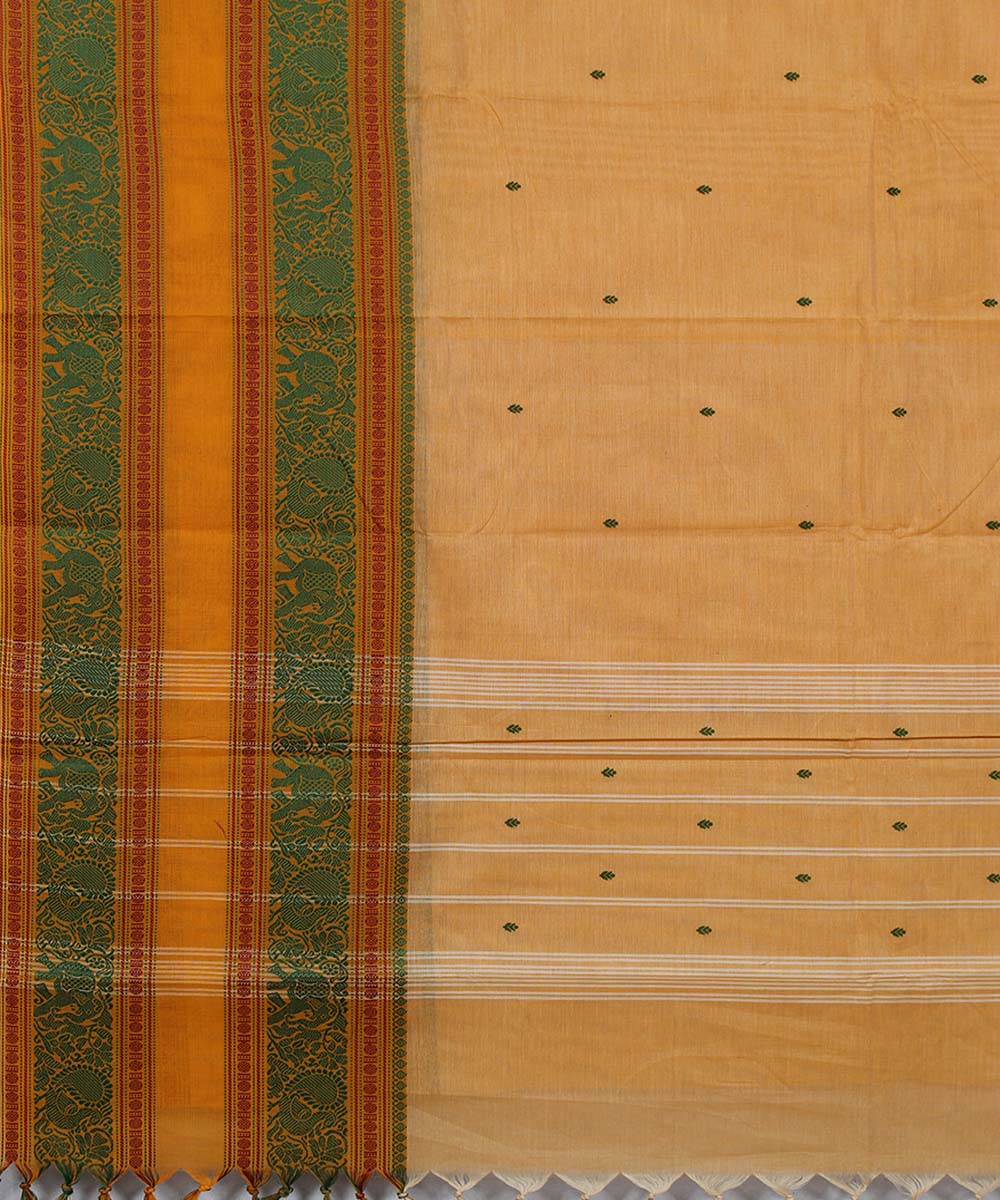Saffron yaali vana singaram cotton handwoven chettinadu saree