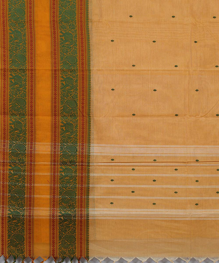 Saffron yaali vana singaram cotton handwoven chettinadu saree