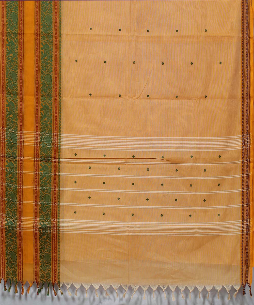 Saffron yaali vana singaram cotton handwoven chettinadu saree
