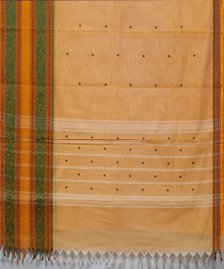 Saffron yaali vana singaram cotton handwoven chettinadu saree