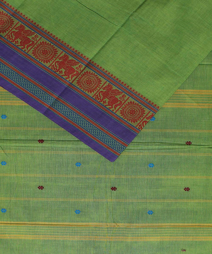 Parrot green yaali vana singaram cotton handwoven chettinadu saree