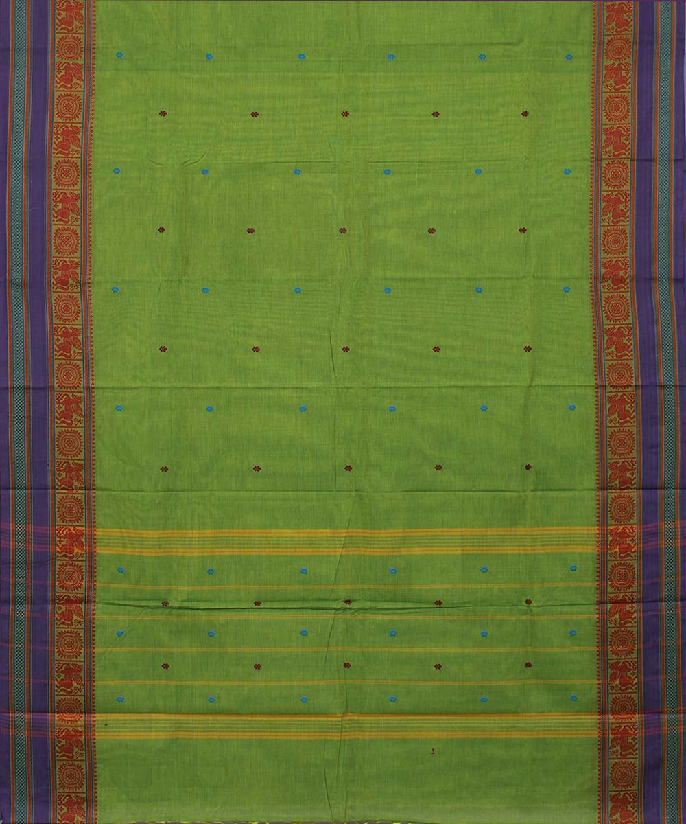 Parrot green yaali vana singaram cotton handwoven chettinadu saree