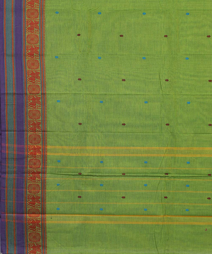 Parrot green yaali vana singaram cotton handwoven chettinadu saree