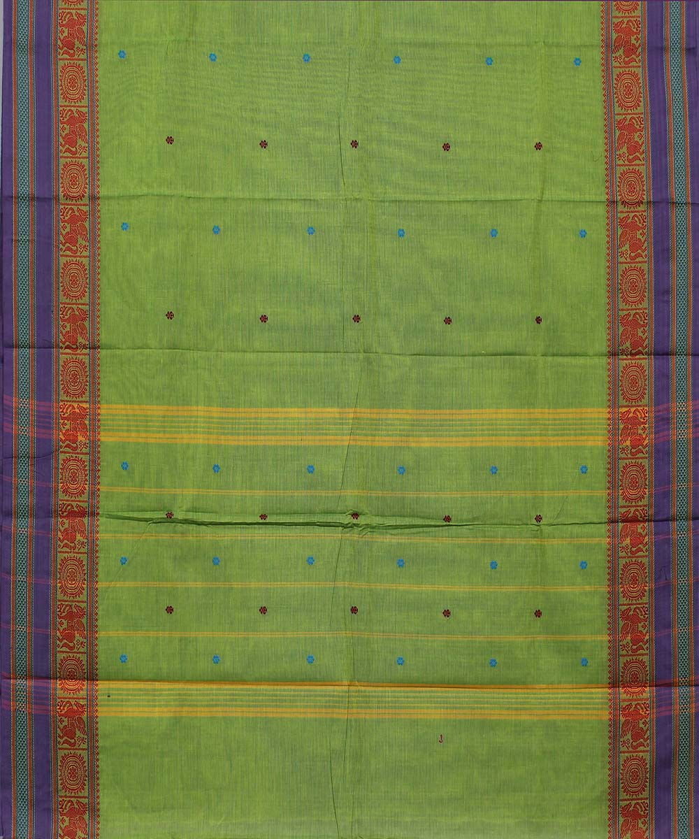 Parrot green yaali vana singaram cotton handwoven chettinadu saree