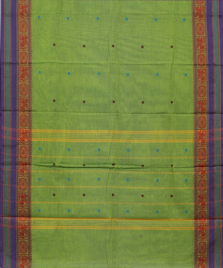 Parrot green yaali vana singaram cotton handwoven chettinadu saree