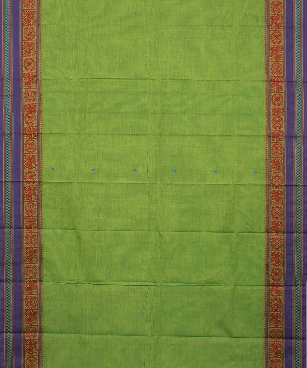 Parrot green yaali vana singaram cotton handwoven chettinadu saree