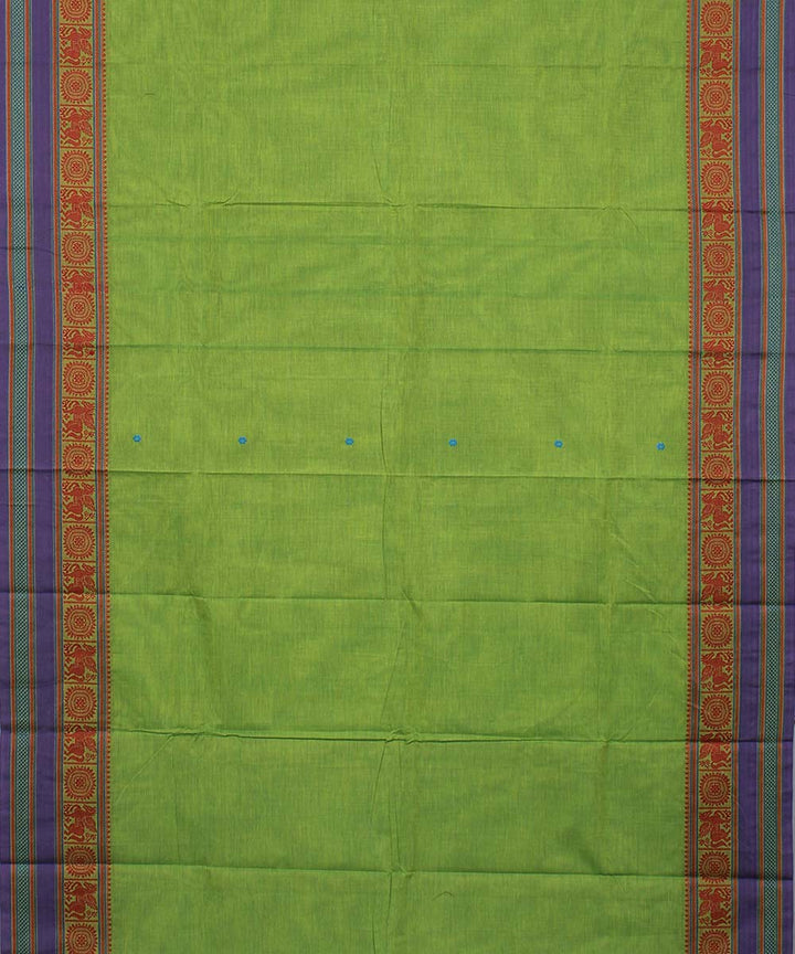 Parrot green yaali vana singaram cotton handwoven chettinadu saree