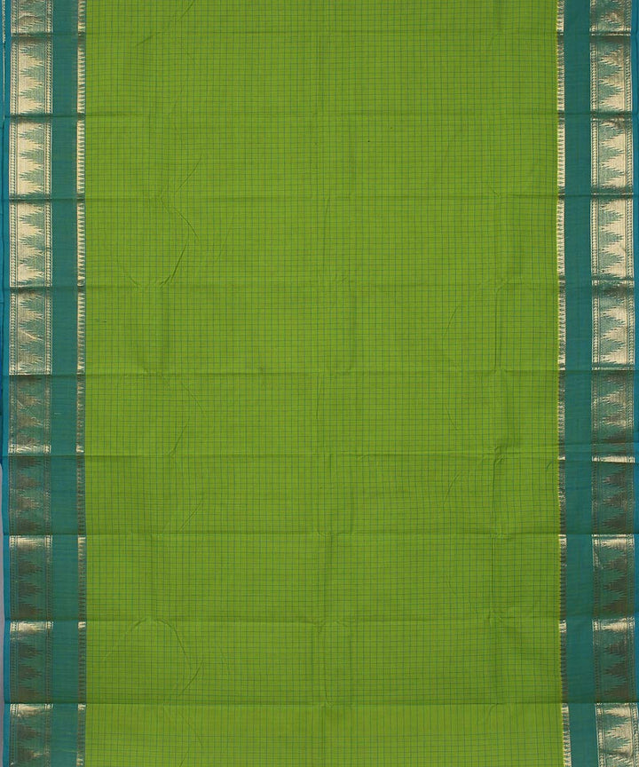 Parrot green podi kottam small checks cotton handloom chettinadu saree