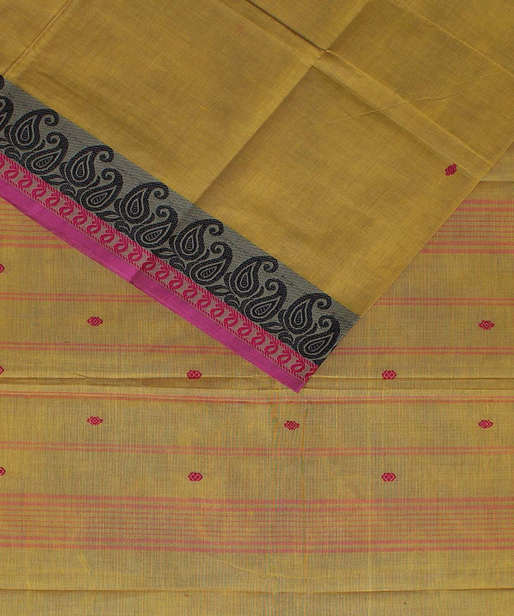 Mustard yellow kodi visiri floral cotton handwoven chettinadu saree