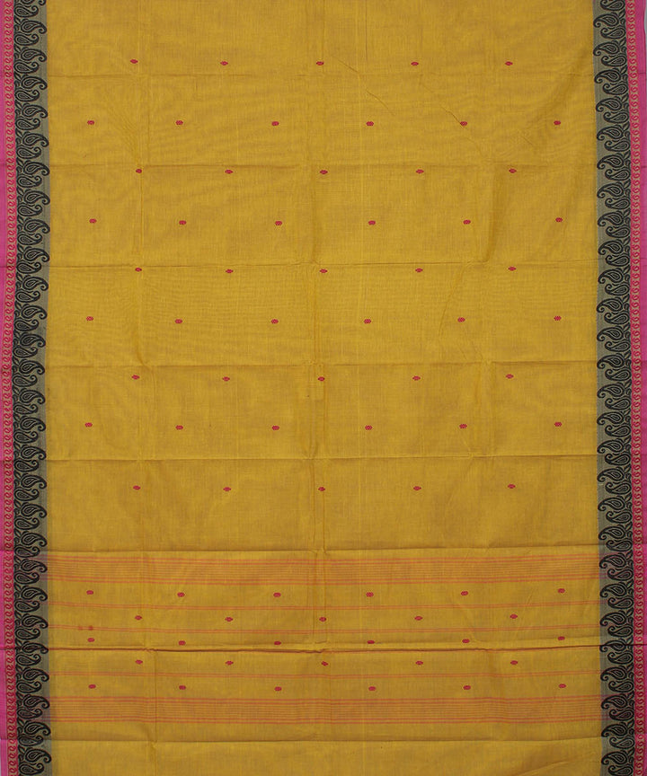 Mustard yellow kodi visiri floral cotton handwoven chettinadu saree