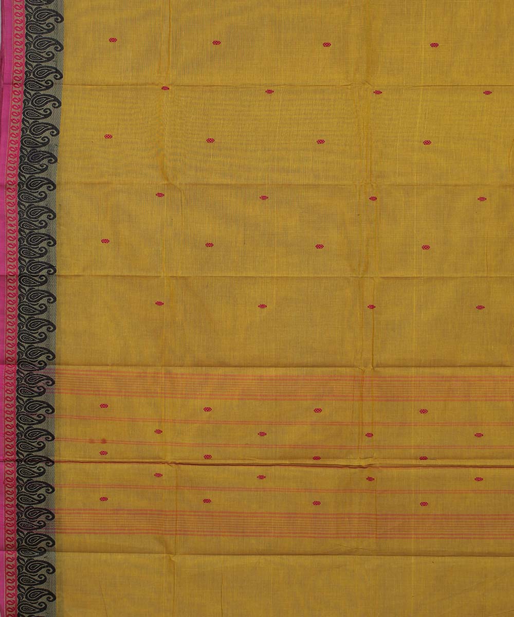 Mustard yellow kodi visiri floral cotton handwoven chettinadu saree