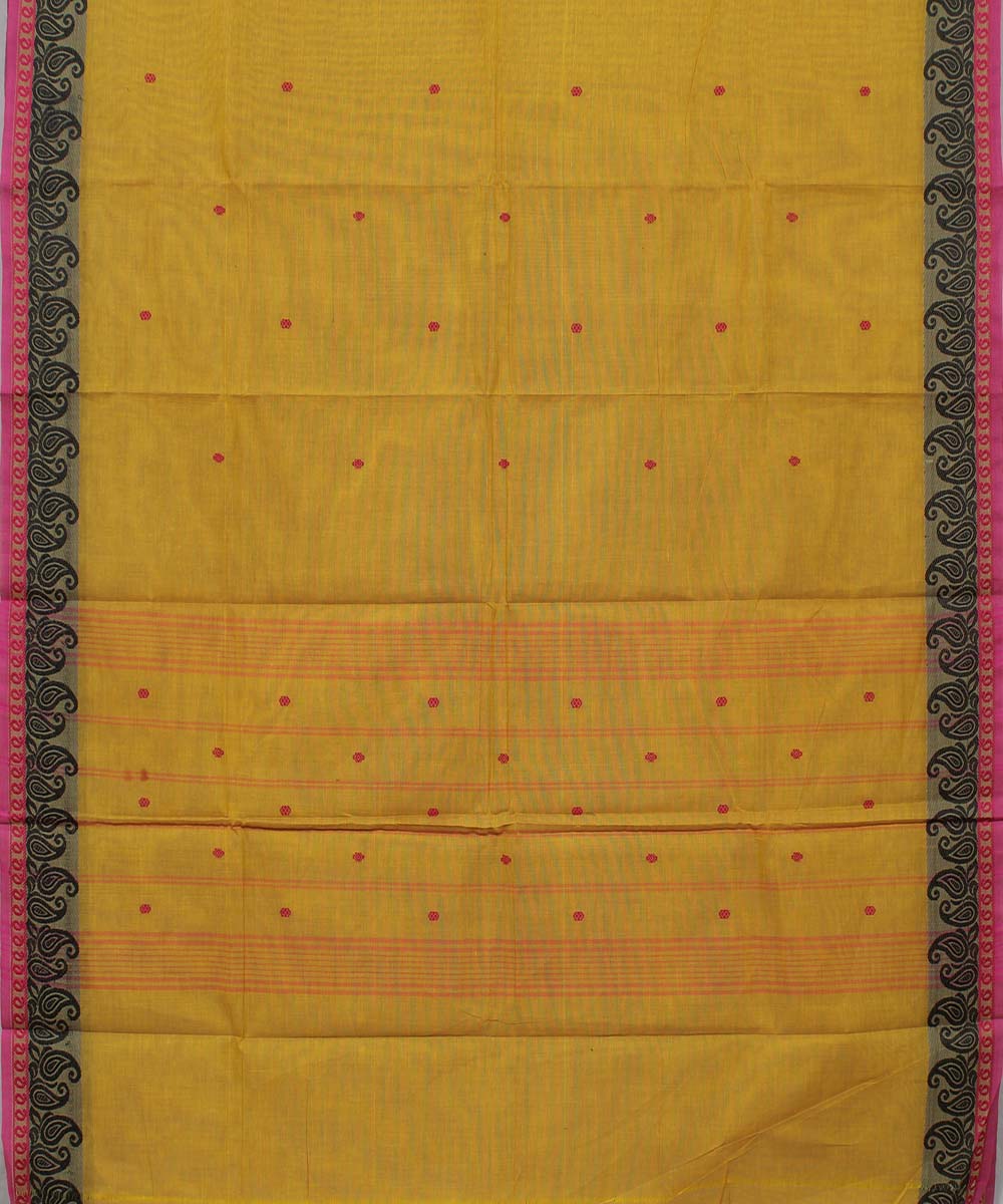 Mustard yellow kodi visiri floral cotton handwoven chettinadu saree