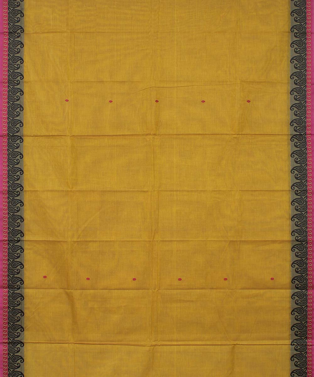 Mustard yellow kodi visiri floral cotton handwoven chettinadu saree