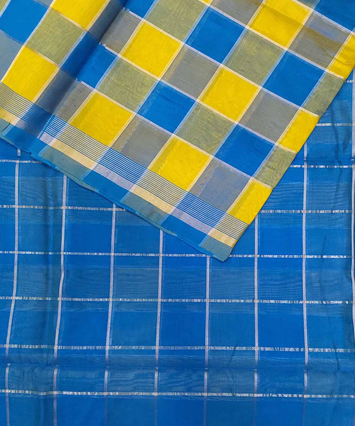 Blue yellow checks Handwoven Sico Venkatagiri Saree