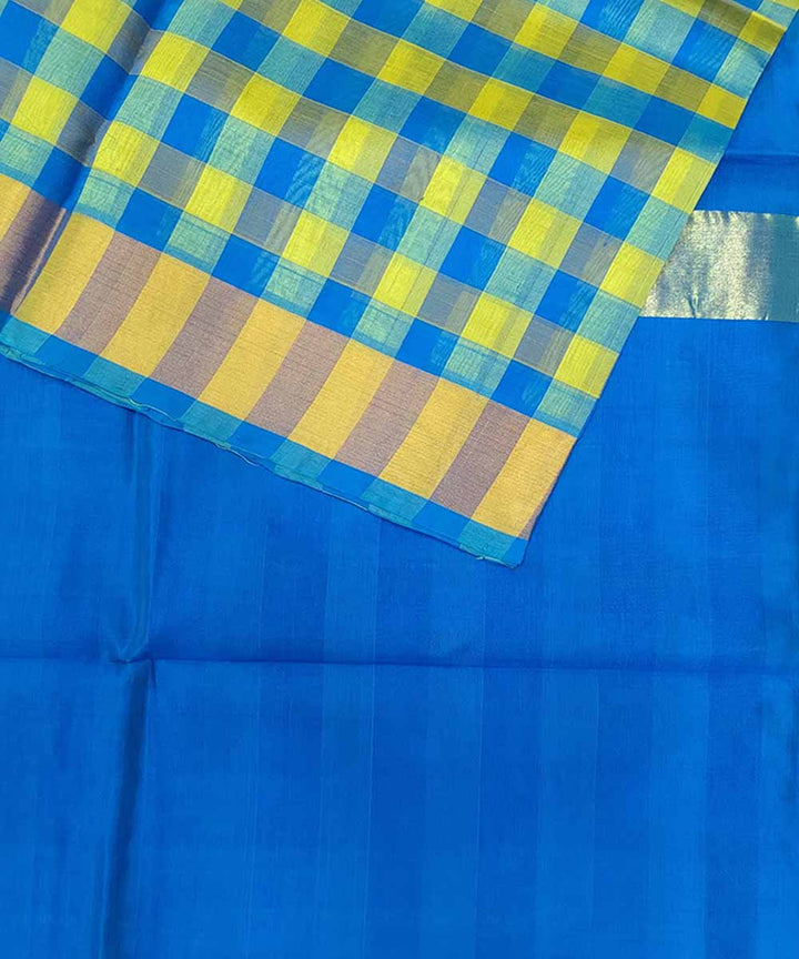 Blue yellow checks Handwoven Venkatagiri Sico Saree