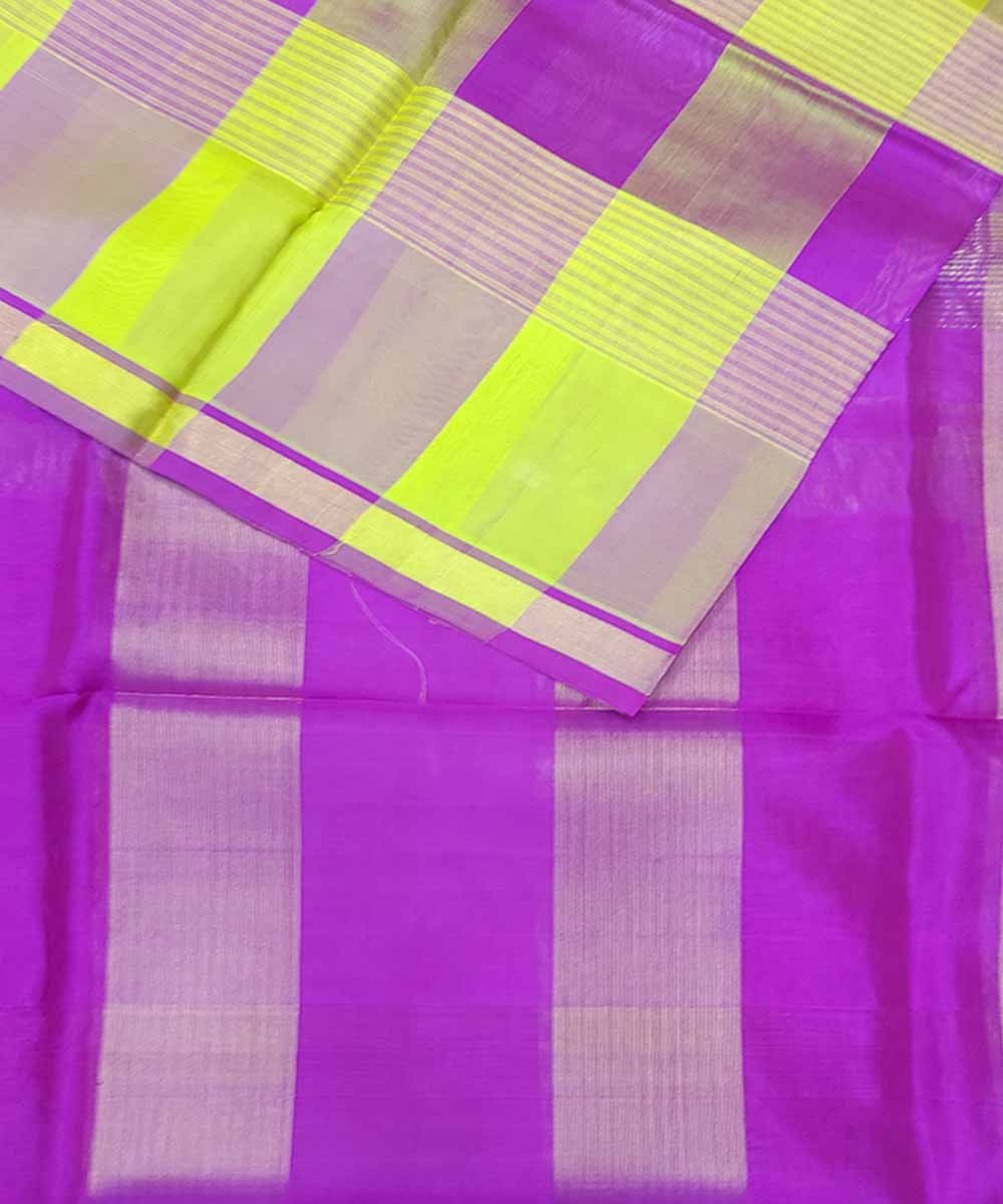 Pink Yellow checks Handwoven Sico Venkatagiri Saree