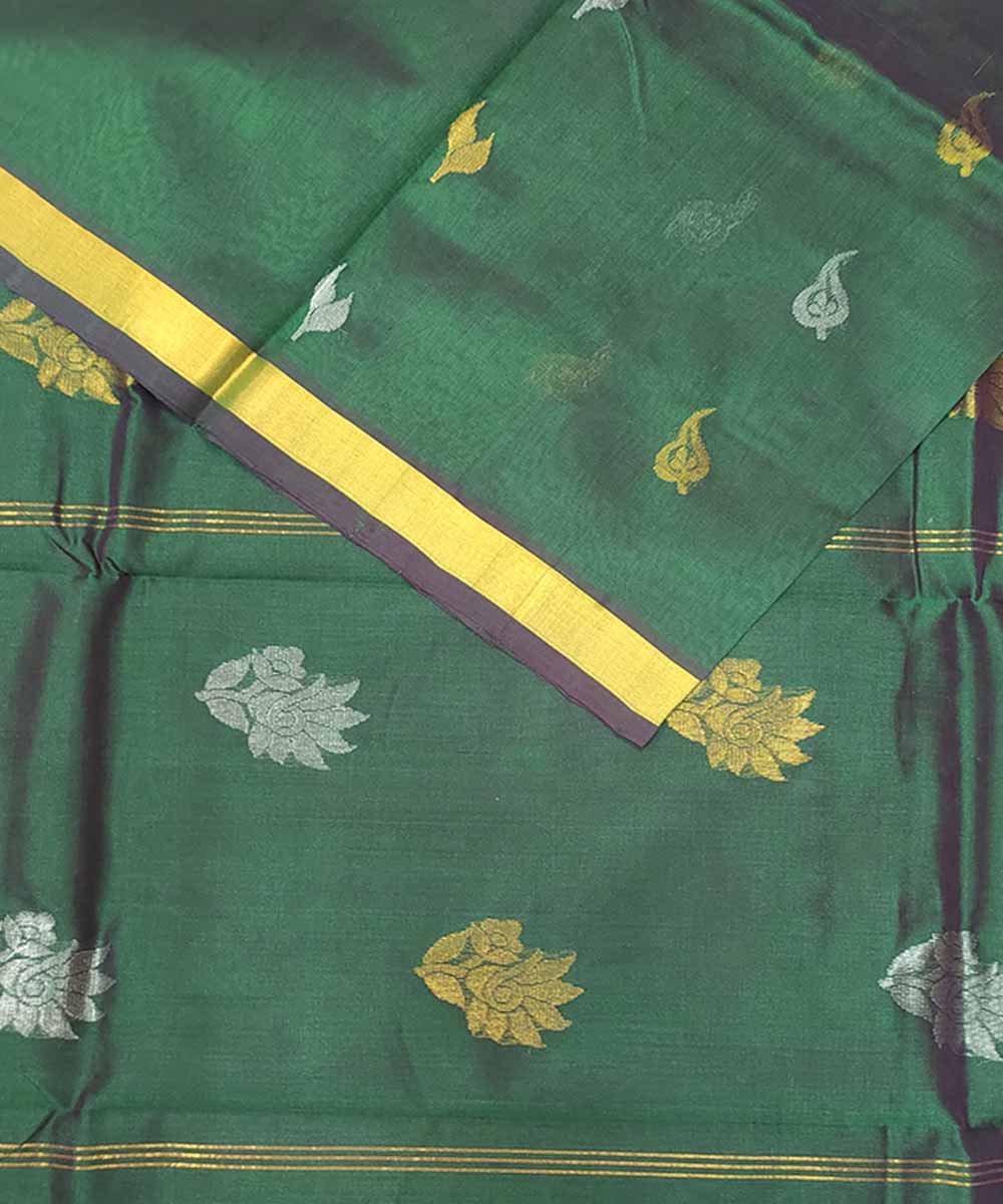 Bottle Green Butta Work Handwoven Sico Venkatagiri Saree