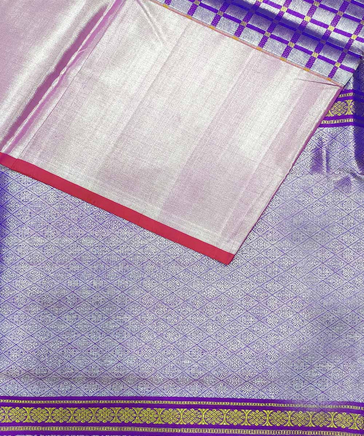 Violet Checks Handwoven Silk Venkatagiri Saree