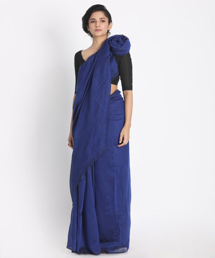 Blue handspun handwoven cotton saree
