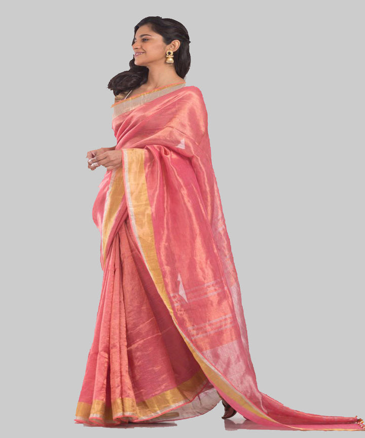 Pink handloom bengal linen saree