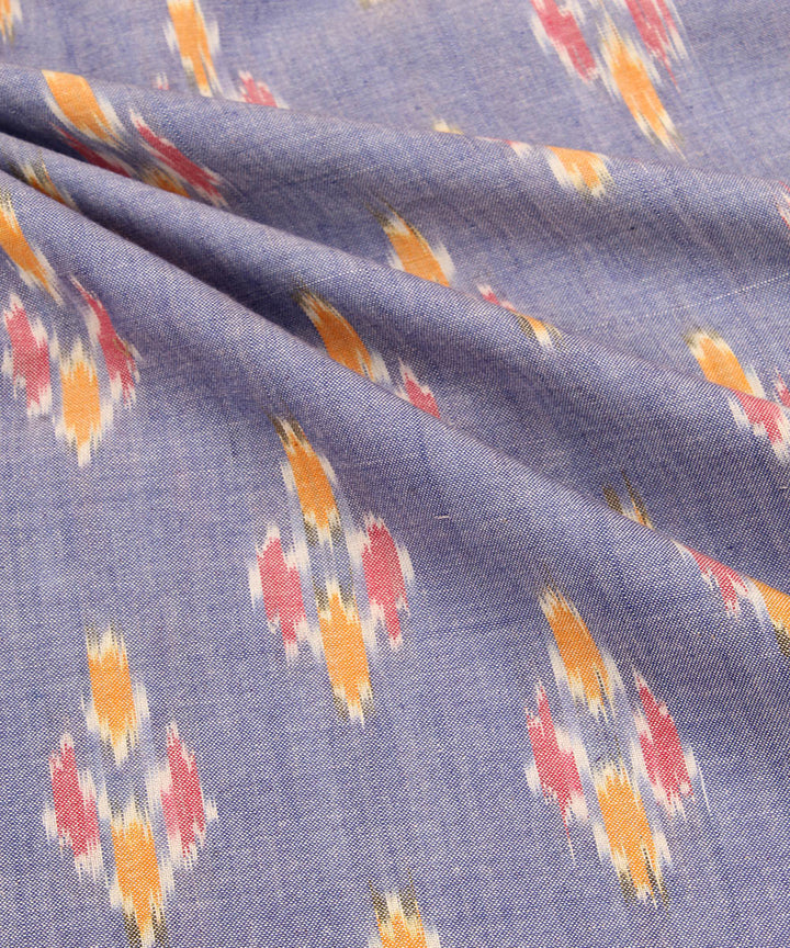 Blue grey handwoven single ikat cotton pochampally fabric