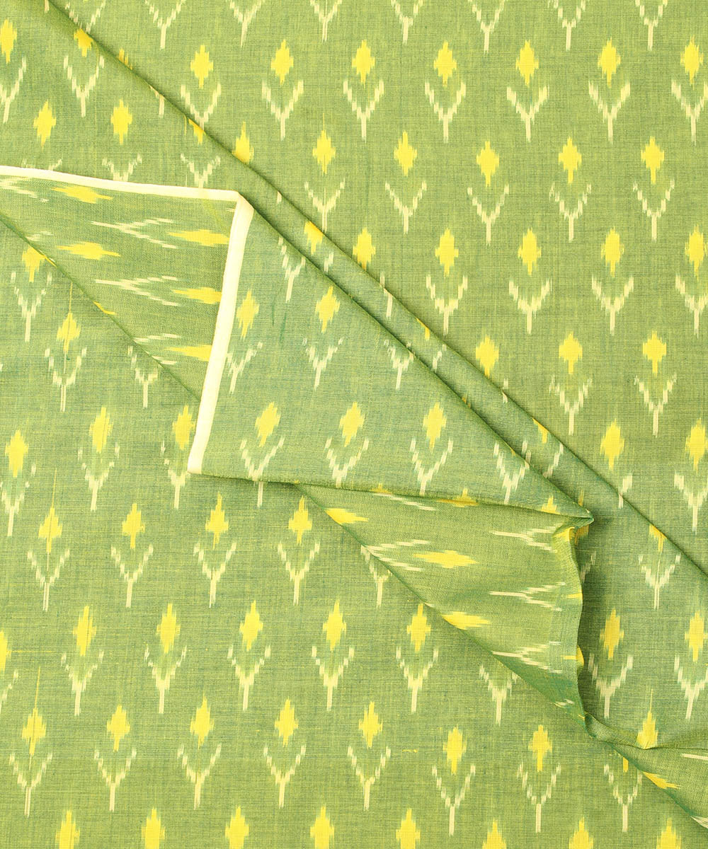 Green hand woven single ikat cotton pochampally fabric