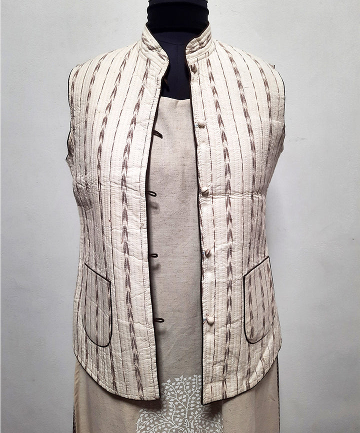 White ikat striped reversible jacket with cotton quilting