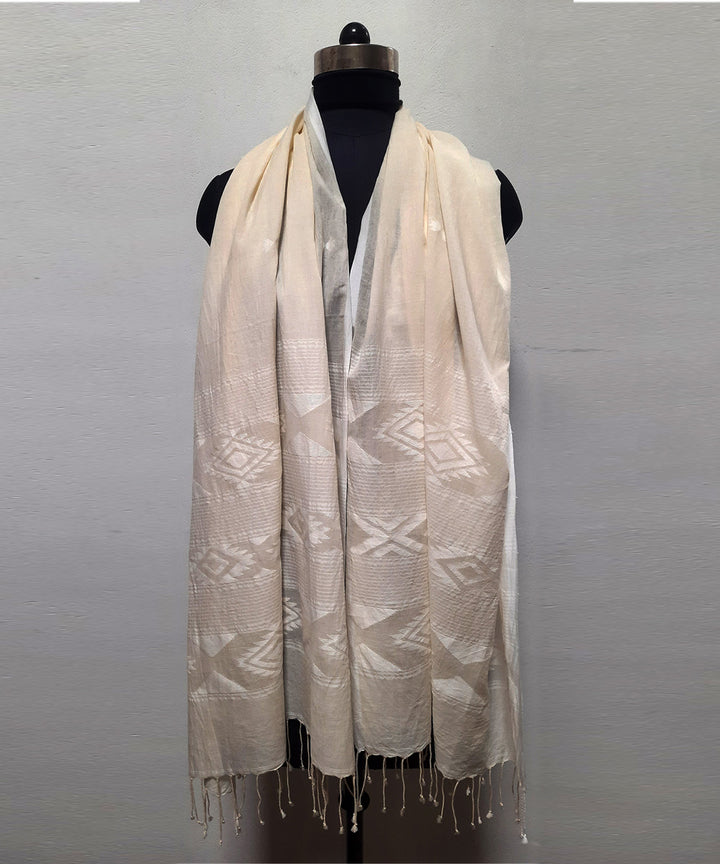 Off white handwoven cotton jamdani stole