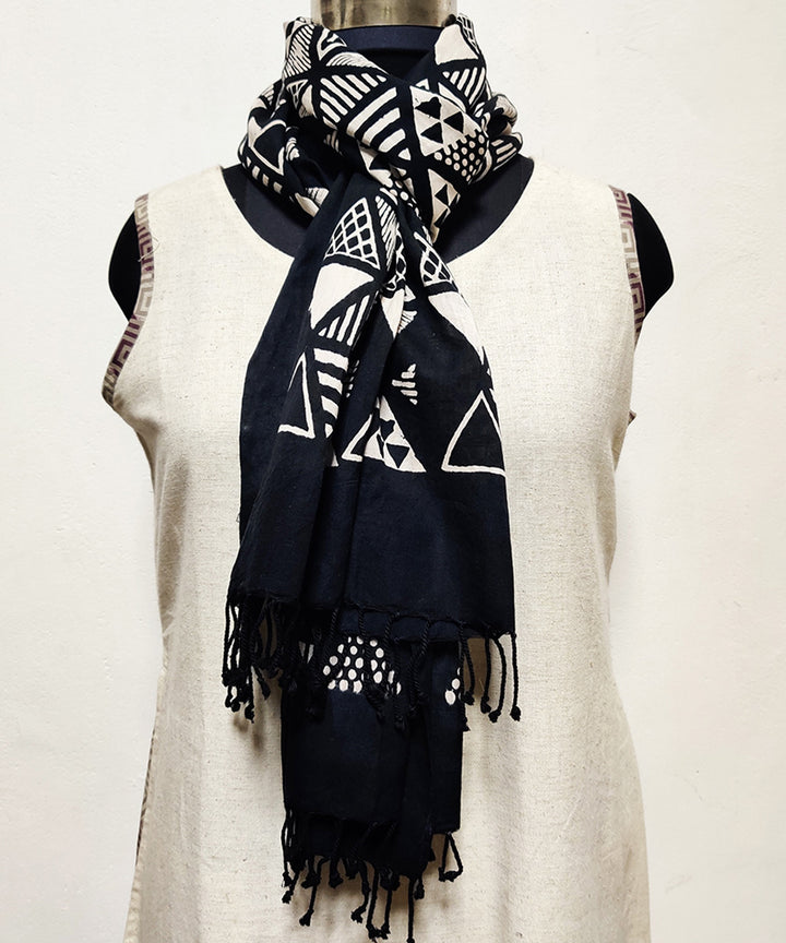 Black and white cotton silk hand block print stole