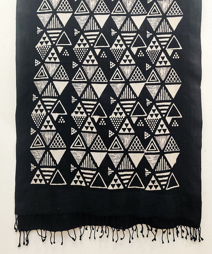 Black and white cotton silk hand block print stole