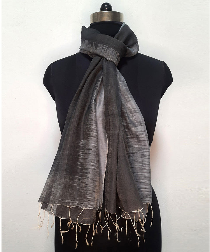 Grey black handwoven bi color tie dye cotton silk stole