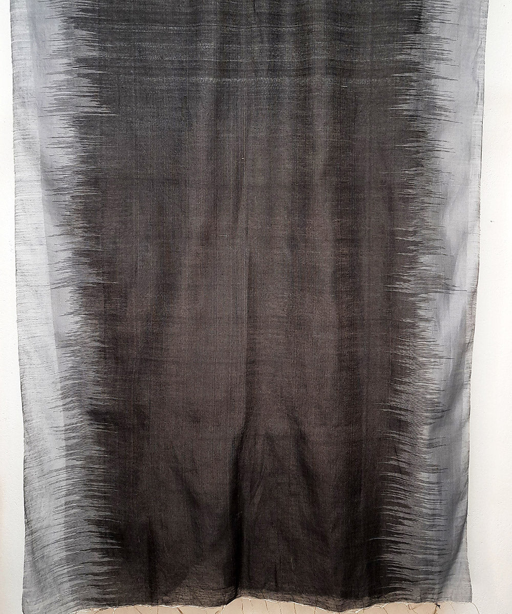 Grey black handwoven bi color tie dye cotton silk stole