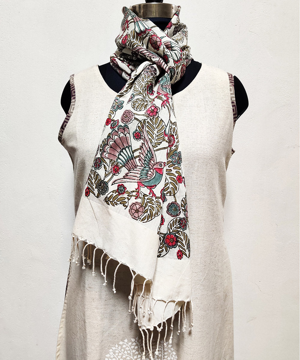 Multicolor cotton silk floral hand block print stole