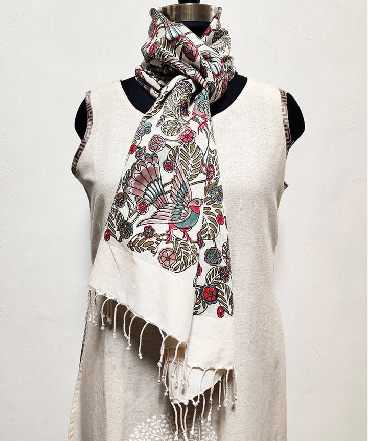 Multicolor cotton silk floral hand block print stole