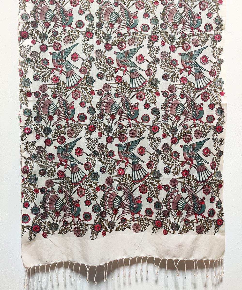 Multicolor cotton silk floral hand block print stole
