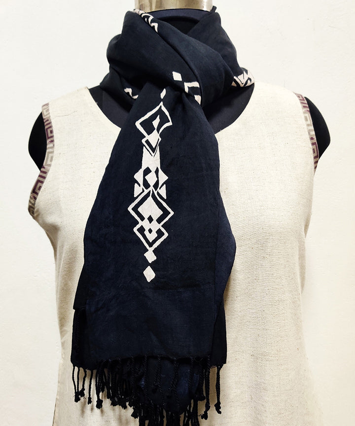 Black and white cotton silk handblock print stole