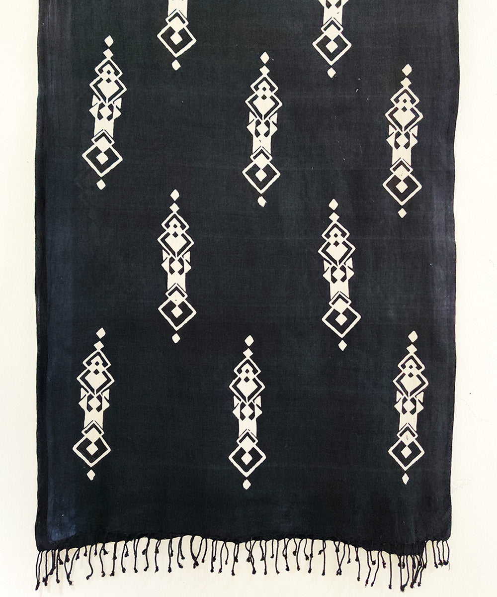 Black and white cotton silk handblock print stole