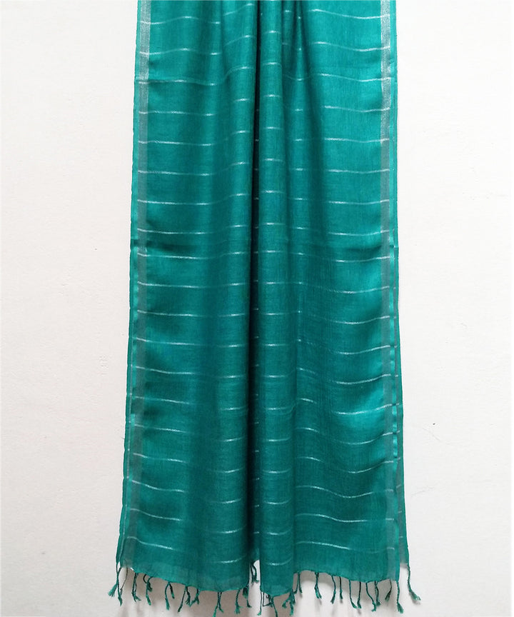Turquoise silver zari handwoven linen stole