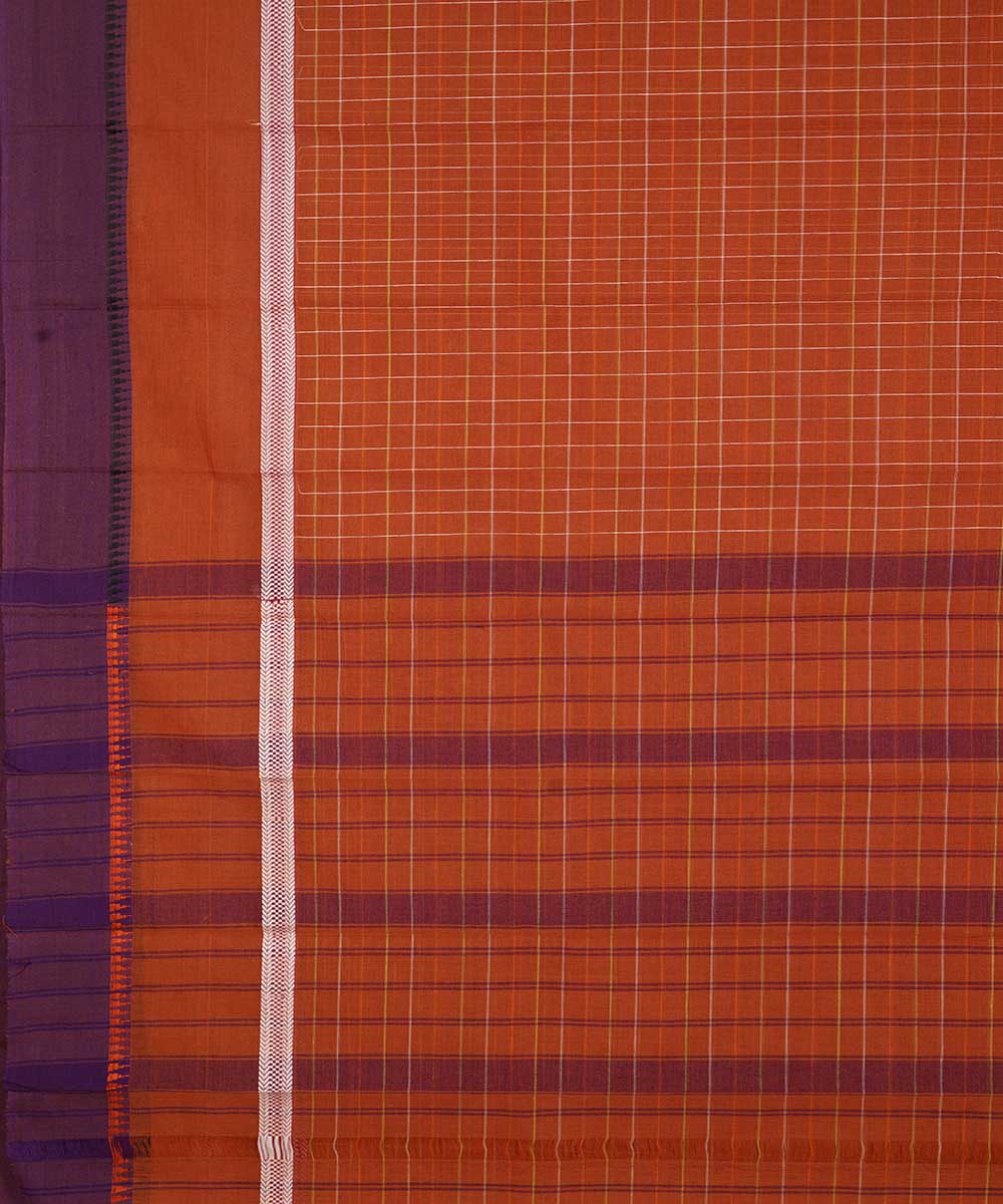 Dark orange handwoven cotton narayanapet sari