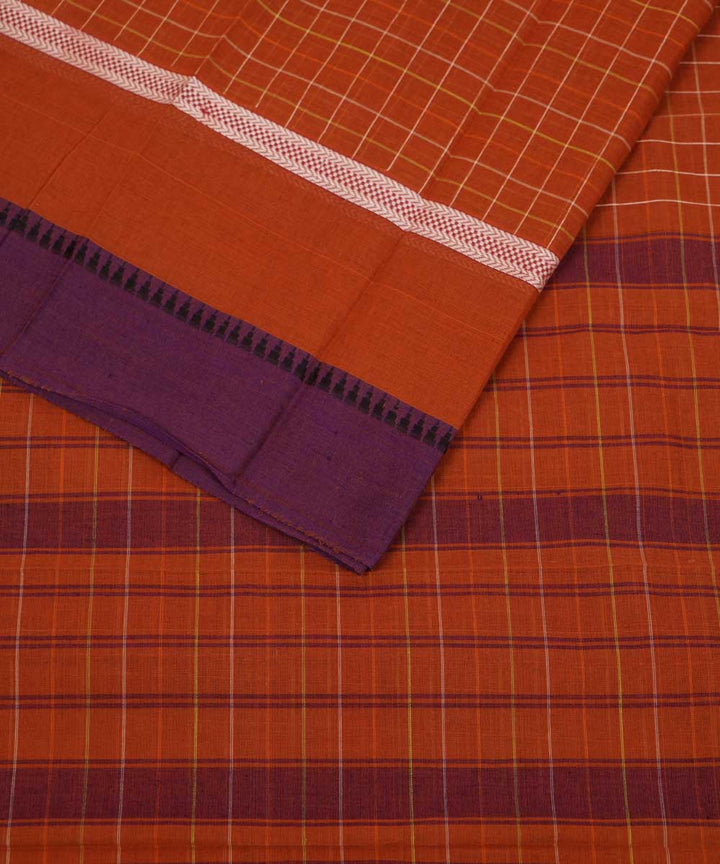 Dark orange handwoven cotton narayanapet sari