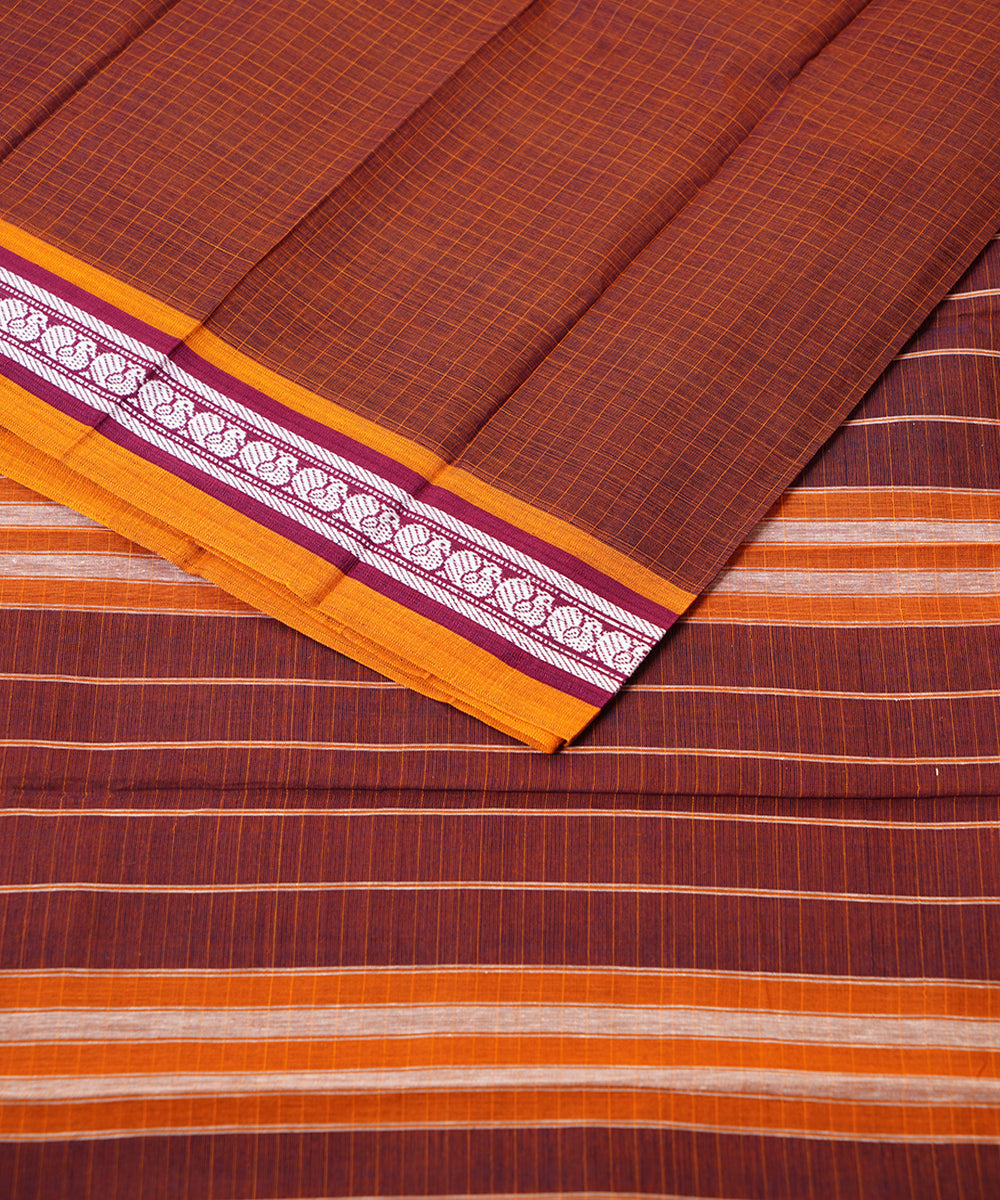 Maroon handwoven narayanpet cotton sari