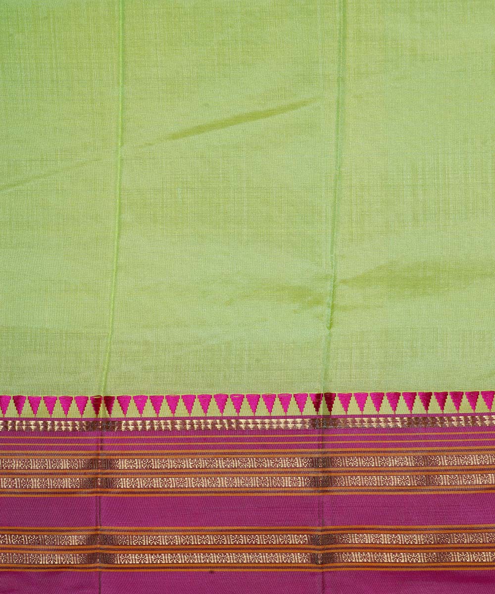 Lime green handwoven narayanpet silk sari