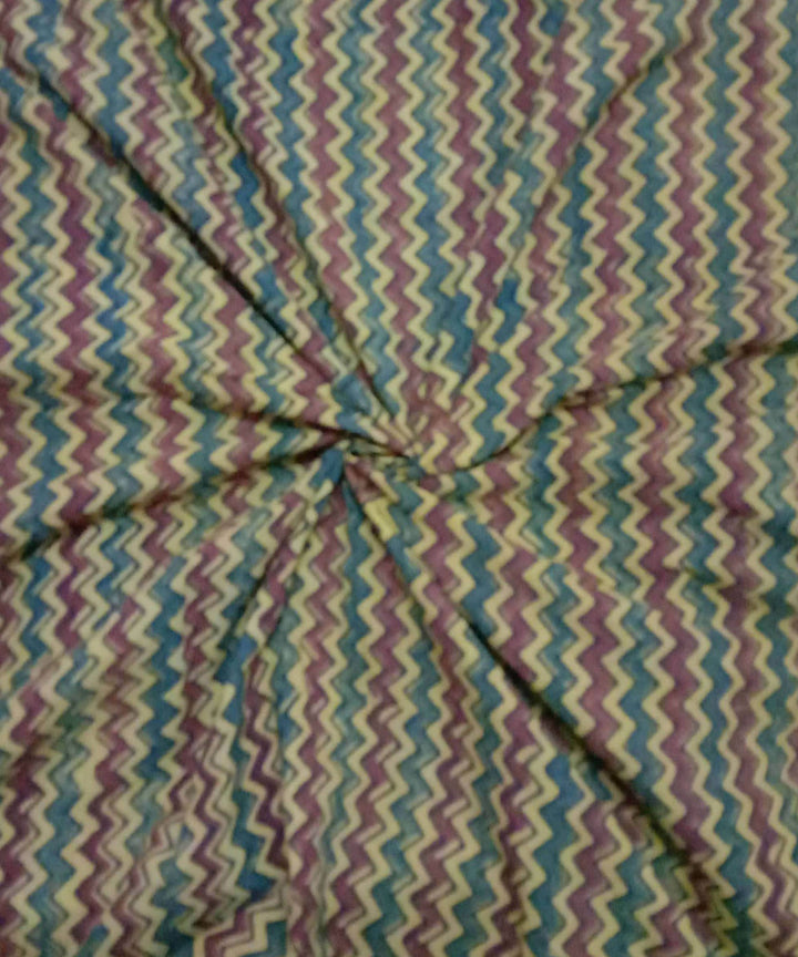 Multicolor stripe natural dye ajrakh print handspun cotton kurta fabric (2.5m per qty)