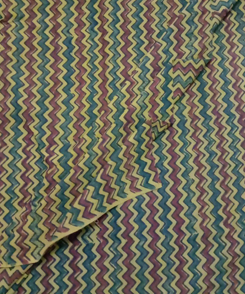 Multicolor stripe natural dye ajrakh print handspun cotton kurta fabric (2.5m per qty)