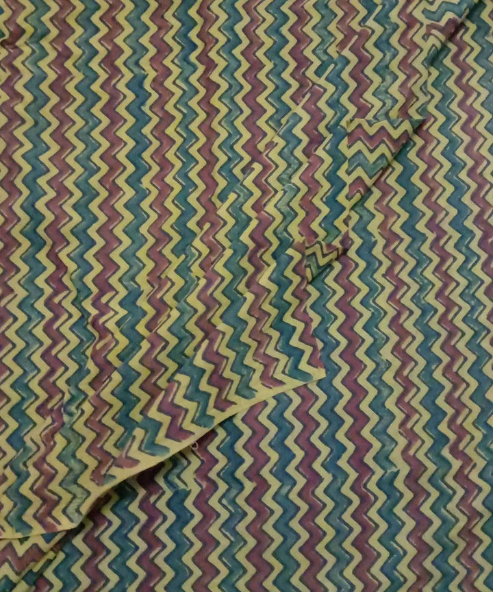 Multicolor stripe natural dye ajrakh print handspun cotton kurta fabric (2.5m per qty)