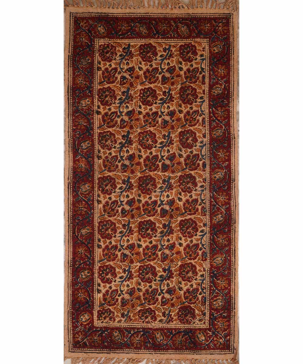 Handwoven multi colour warangal cotton kalamkari durrie
