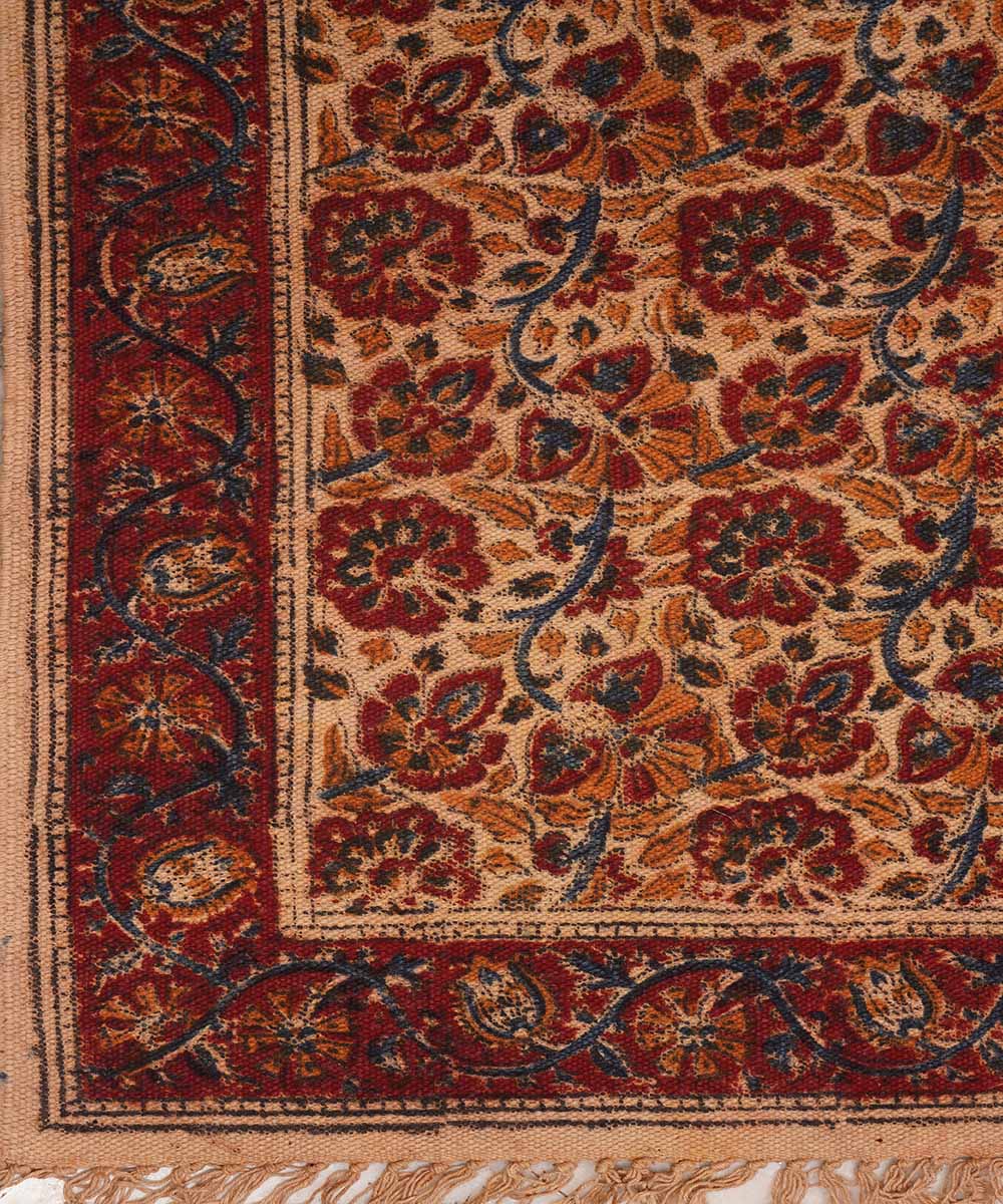 Handwoven multi colour warangal cotton kalamkari durrie