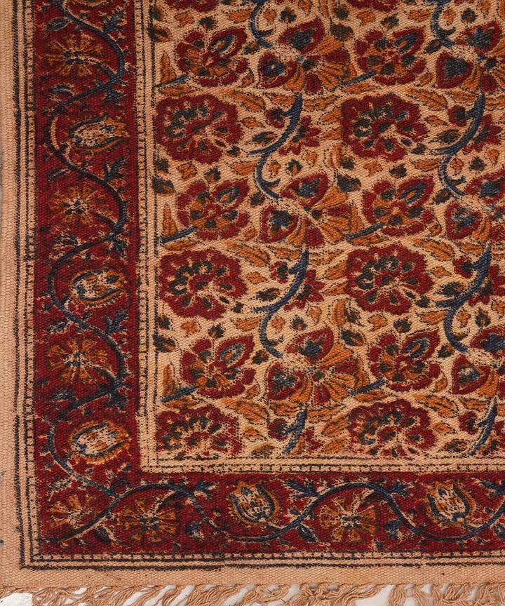 Handwoven multi colour warangal cotton kalamkari durrie